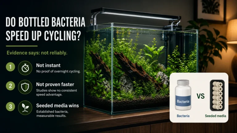 Planted freshwater aquarium comparing bottled bacteria with established biological filter media