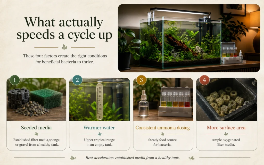 Established filter media warm aquarium water consistent ammonia dosing and porous biological filter media