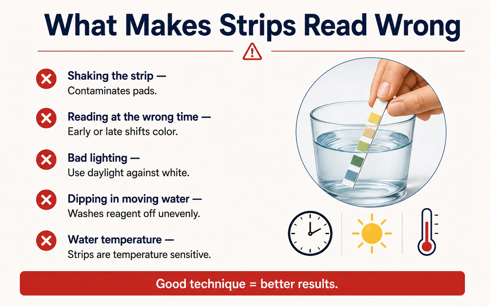 Quick summary showing strips for trends liquid kits for low-level accuracy and choosing the right tool for the right question