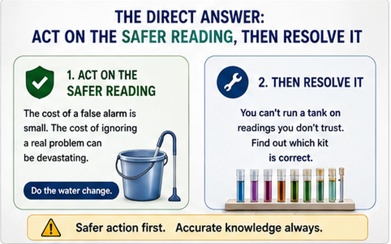 Infographic showing to act on the safer reading first and then resolve the disagreement