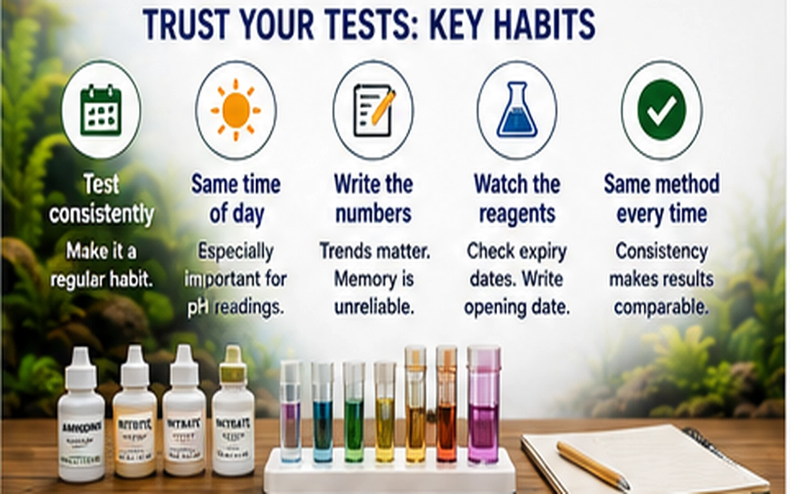 Infographic listing habits that help make aquarium testing more reliable