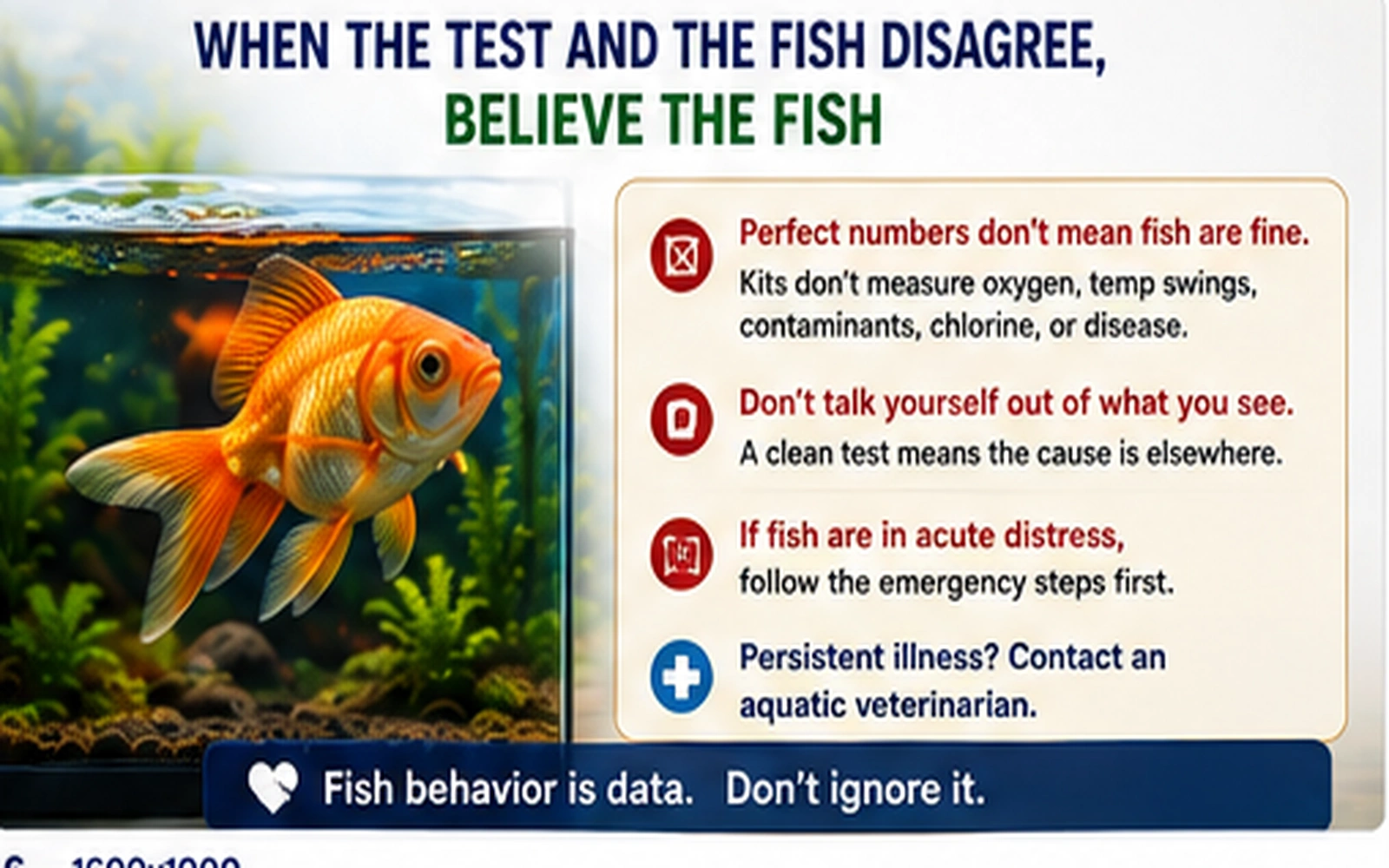 Infographic showing that fish behavior can matter more than apparently perfect test numbers